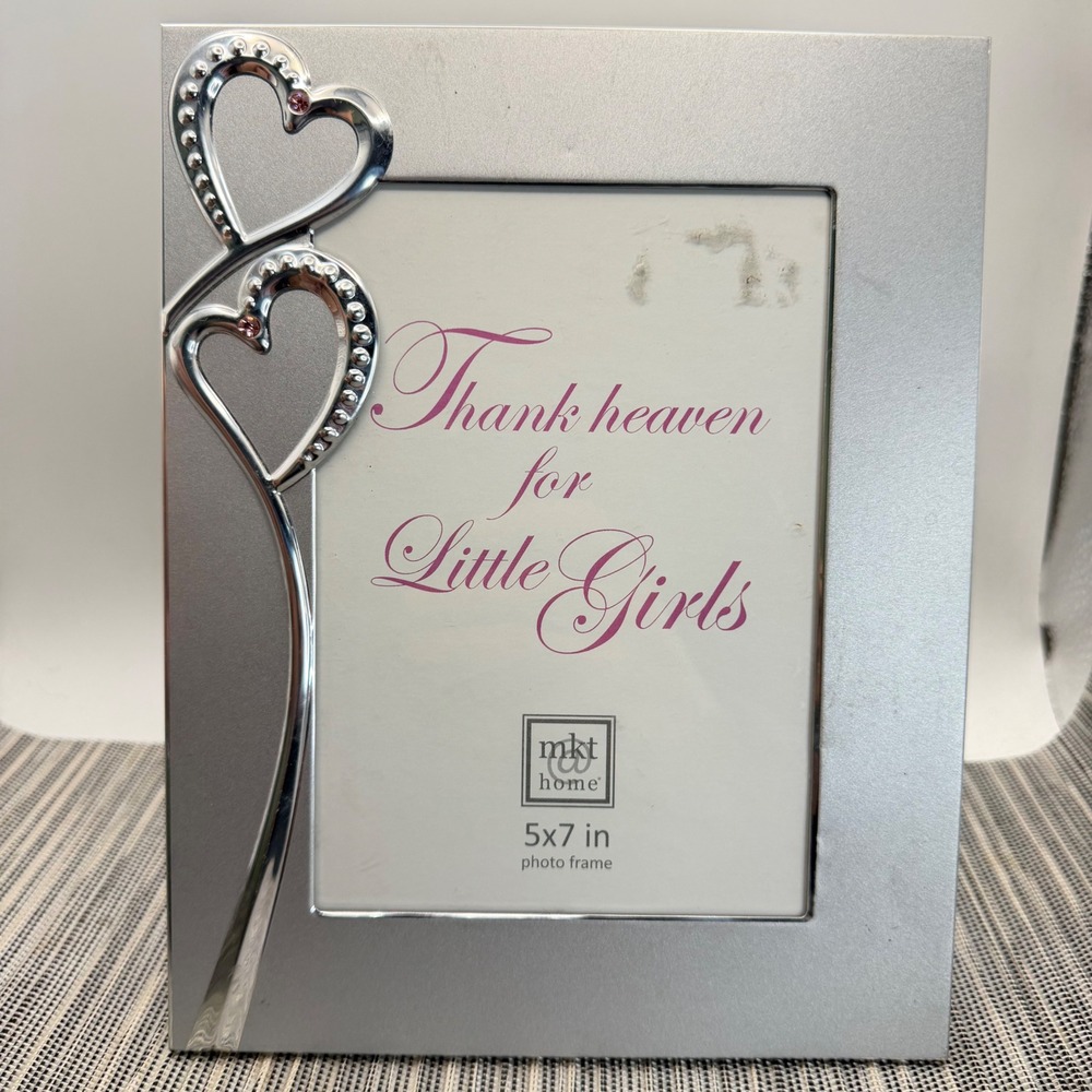 Mkt Home 5x7 Silver Photo Frame Thank Heaven For Little Girls Hearts Pink Stone